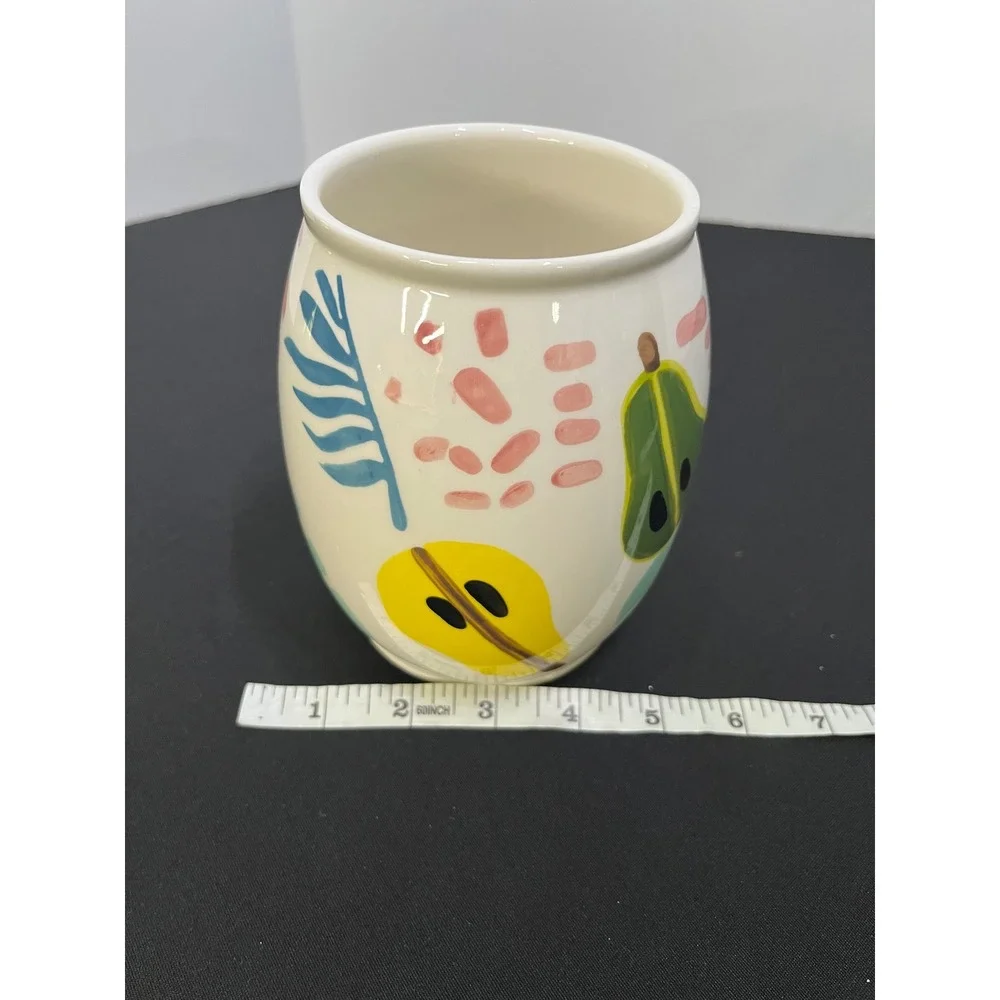 Vintage Inspired Hand Painted Ceramic Fruit Vase Whimsical Pear Motif Green
